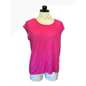 Tahari Pink 100% Linen Button Back Cap Sleeve Blouse Top Womens Sz L